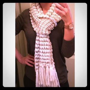Bebe Chunky Ivory and Gold Knit Scarf